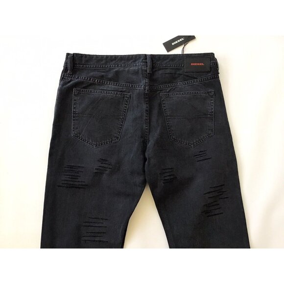 $228 Diesel Men's Buster Regular Slim Tapered Destroy Jeans 084PQ Black Size 34 - Picture 9 of 12